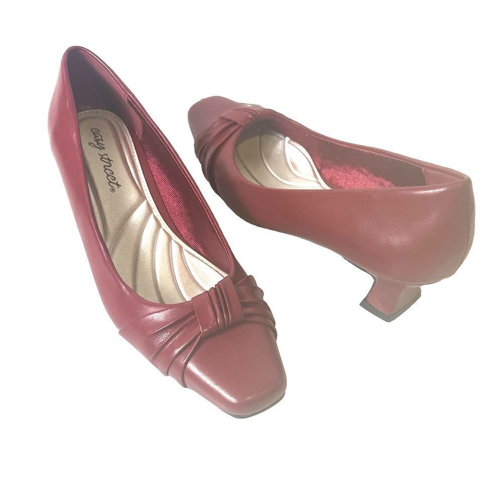 Easy Street Women's 7.5 M Slip On Comfort Casual Pump Red Faux Leather Heels New